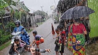 Walking in Heavy Rain Near a Beautiful Canal in Kerala / ASMR Heavy Rain Sounds for Sleeping & Relax