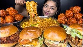 SPICY KOREAN FRIED CHICKEN, SPICY SAMYANG FIRE NOODLES WITH CHEESE, LOUIS CHICKEN BURGERS | EATING