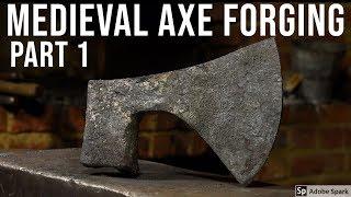 Forge welded collared medieval axe forging