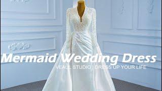 Beading Pearls with White Satin Bridal Mermaid Wedding Dress 2021 | Veaul