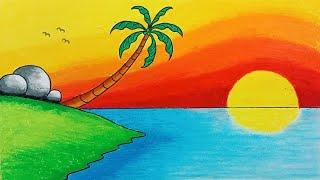 Easy Sunrise Scenery Drawing|How To Draw Easy Scenery Step by step for Beginners/Easy!!