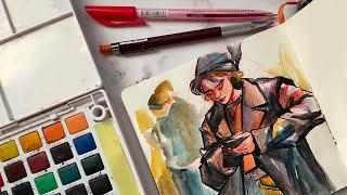 Sakura koi pocket field sketch box review | real time (ish) watercolor sketch