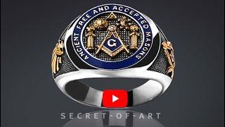 Masonic Ring AF AM AFAM Silver 925 24KGold-Plated Pillars Master Mason Size 8-13