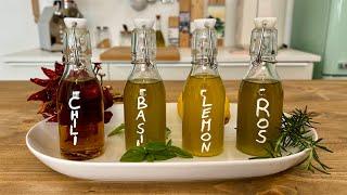 How to Make Homemade Flavored Oil - Chili, Lemon, Basil and Rosemary