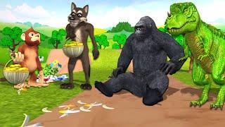 Gorilla dinosaur wolf an monkey fight for banana by Mr lavangam