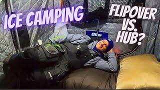 #151 Ice Camping in a Flipover vs Hub - Otter Lodge XT Pro - Red Lake Ice Fishing - Polaris Ranger