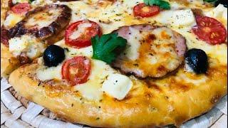 Pizza poulet fumé 3 fromages بيزا الدجاج المدخن