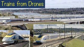 Eurostar Trains at Medway Bridge, HS1, Filmed from the Sky | Boom Trainspots