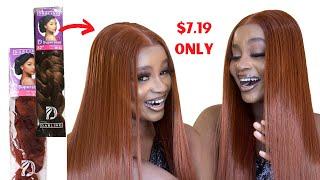  Scratch to Glam | DIY $7 Burnt Orange Synthetic wig| using Braiding Hair Extension