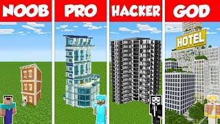 Minecraft Battle: NOOB vs PRO vs HACKER vs GOD: HOTEL SKYSCRAPER HOUSE BUILD CHALLENGE / Animation