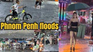 Flash Floods  PHNOM PENH  city after Heavy Rain - CAMBODIA 2024
