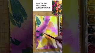 How to paint rainbow flowers in watercolor: tulips bouquet