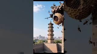 Historic Tower’s Hidden Danger: Drone vs Bees  | An Epic Aerial Encounter ▶️  #drone #dangerous