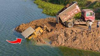 Amazing Bulldozer Rescue Stuck in Water & Saved by Dozers and Truck Pull