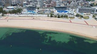 新水族館オープンの須磨海岸、プールの青くっきり　空からの光景一変＜MARUDORI＞