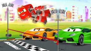 Supercar Rikki and Fire Truck Flurry Face Off with City Racer!