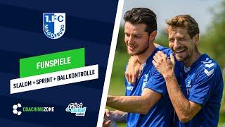 Fussballtraining: Funspiel | Slalom-Sprintduell mit Ballmitnahme und Zielpass