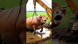 Fat cow stuck in mud, farmers saved it #humanity #cow #cowlover #shortsfeed #animals #rescue #ai