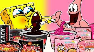 [Animation] Pink Vs Black! Eating Emoji Foods challenge Mukbang! | Spongebob Mukbang