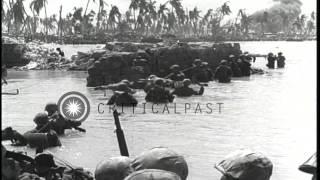 Wounded US Marines during Battle of Tarawa, World War II at Gilbert Islands Pacif...HD Stock Footage
