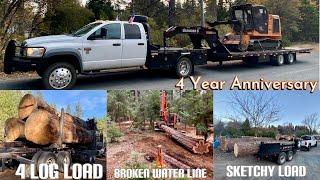 DAY IN THE LIFE  HAULING EQUIPMENT AND RESIDENTIAL LOGGING in a SMALL TOWN