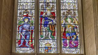 Close up details of stained glass windows of Rochester Cathedral