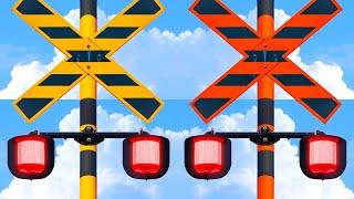 【踏切アニメ】新しいクロスマークのふみきり＼合体バラバラ／New crossing! Imaginary railroad crossings and trains!