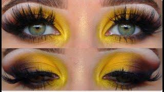 SMOKEY YELLOW AND BROWN WINGED EYESHADOW TUTORIAL || Minimal brushes