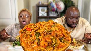 MY TEACHER CRIED ON MY BIRTHDAY!.| SHRIMP AND CHICKEN ALFREDO| MUKBANG EATING SHOW!