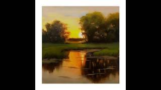 How to paint a landscape, trees, sky, fields, water, sunset. A fully narrated lesson.