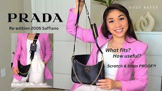 Prada Re-edition 2005 Saffiano Leather Bag: WHAT FITS? Scratch & Stain PROOF?