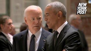 Obama and Biden spotted having tense conversation at Ethel Kennedy's funeral