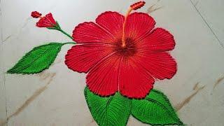 Easy Hibiscus Flower Rangoli Design by Sangeeta || Hibiscus  flower Kolam /Muggulu Designs-