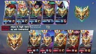 Miya K. Lifa vs HIGH RANK GLOBAL + trashtalker!! 5man rank game (who will win?) - Mobile Legends