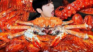 ASMR MUKBANG | SEAFOOD, Giant KingCrab, Octopus, FIRE Noodle, Mushroom, Squid Recipe