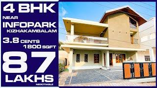 3.8 Cents 1800 SqFt | 4BHK for Sale in Kizhakambalam Ernakulam | Asking 87 Lakhs & Negotiable