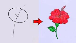 How to draw Hibiscus Drawing Easy | Flowers drawing | Ashim Drawing Tips