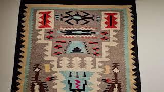 Native American Navajo Rug in a Storm Warrior Design in turquoise, Pink, and Brown Colors 1650