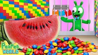 Pea Pea Tries to Get Watermelon in LEGO Room  Cartoon For Kids  Pea Pea World