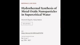 Hydrothermal Synthesis of Metal Oxide Nanoparticles in Supercritical Water | RTCL.TV