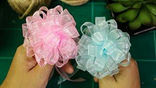 Make Simple Easy Bow, DIY, Ribbon Hair Bow,Tutorial | EASY GIFT RIBBON BOW STEP BY STEP POMPOM