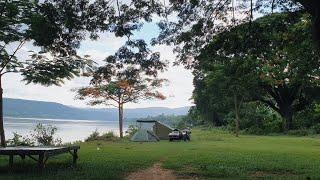 [SR500 Sidecar] Camping beside Thailand-Laos river border (Khong river), rainy season, miso soup