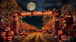 HAUNTED HALLOWEEN CORN MAZE AMBIENCE-JACK O LANTERNS-AUTUMN LEAVES-GHOSTS-SCARECROW-FALL FARM ASMR