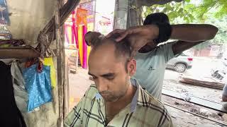 Best-ever street head massage and neck cracking by poor Indian barber | ASMR |