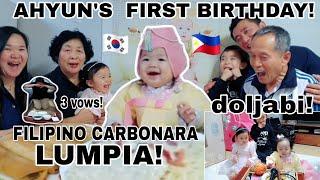 AHYUN FIRST KOREAN-FILIPINO STYLE BIRTHDAY( doljabi highlight) | FILIPINO CARBONARA AND LUMPIA FOOD