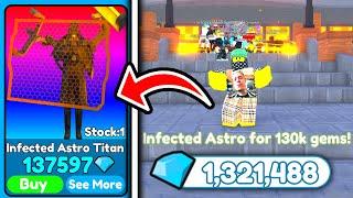 EZ GEMS!! I GOT NEW INFECTED ASTRO TITAN and SOLD FOR 130kGEMS | Toilet Tower Defense