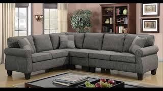 CM6329GY 4 pc Rhian dark gray linen like fabric sectional sofa with rounded arms