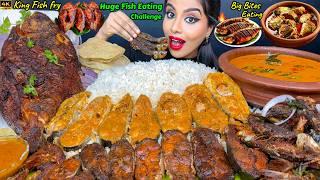 ASMR Eating Spicy King Fish Curry,Full Fish Fry,Fish Fry Masala,Rice Big Bites ASMR Eating Mukbang