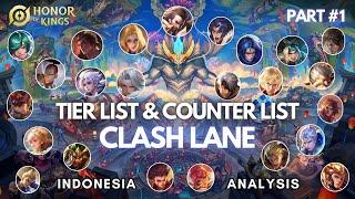 NEW SERIES! PART 1! TIER LIST & COUNTER LIST SEMUA HERO CLASH LANE! | Honor of Kings Indonesia