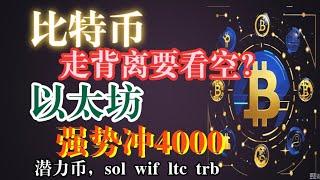 #比特币 MACD背离要做空吗，#以太坊 没有空头结构强势看4000#狗狗币 #sol #ltc #pepe 可能会冲刺